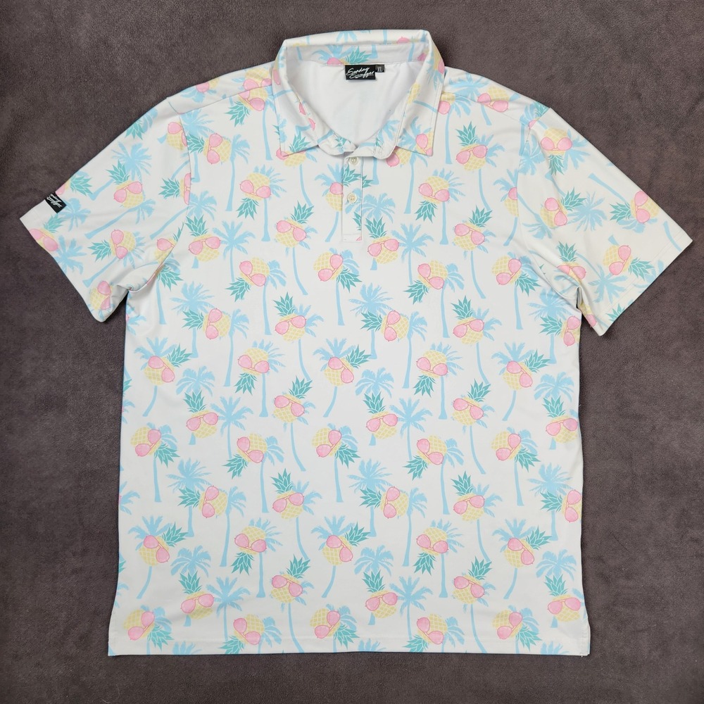 Sunday Swagger Golf Polo Shirt Mens XL White‎ Pineapple Palm Tree Performance